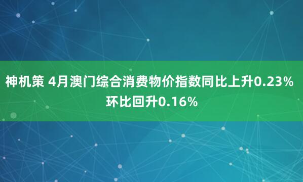 神机策 4月澳门综合消费物价指数同比上升0.23% 环比回升0.16%