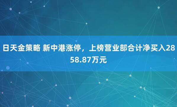 日天金策略 新中港涨停，上榜营业部合计净买入2858.87万元